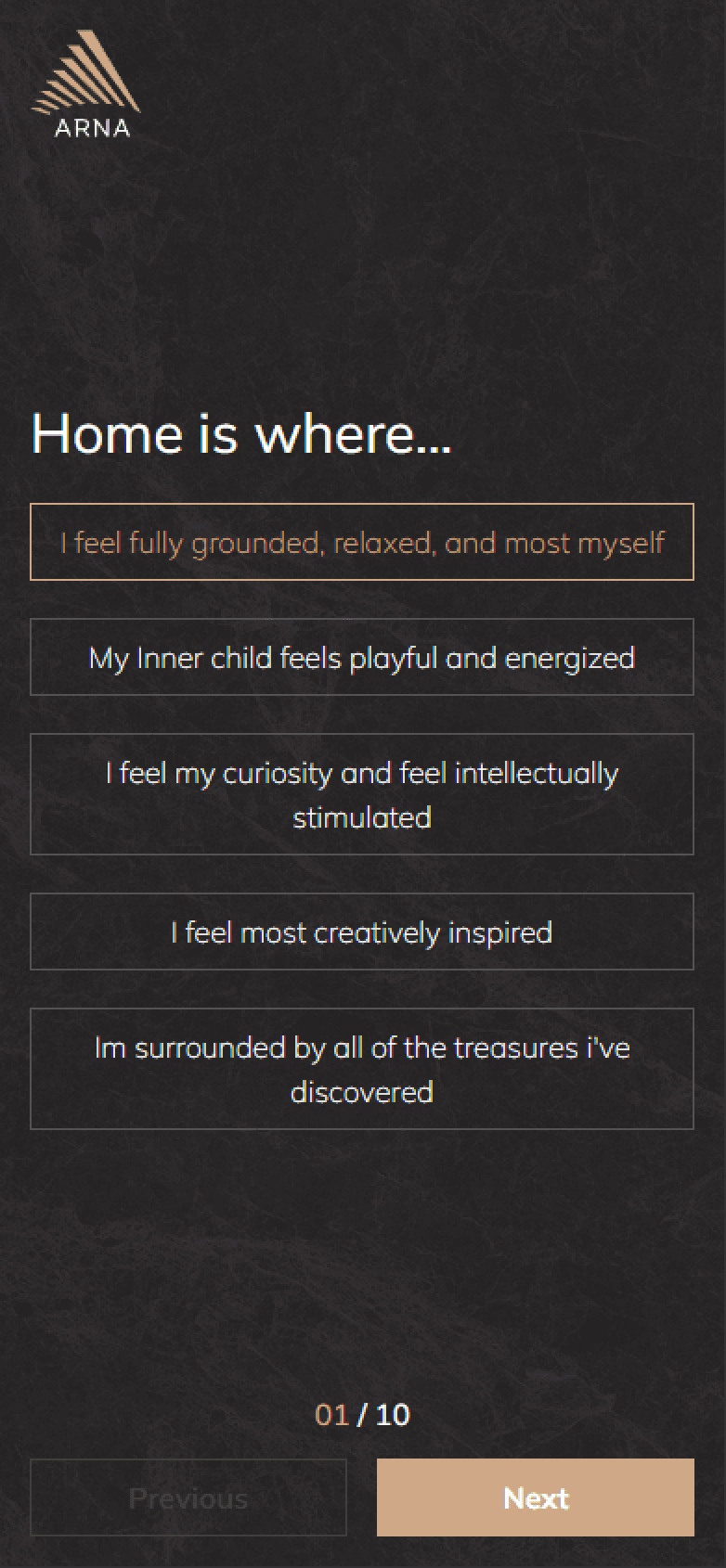 ARNA mobile quiz page