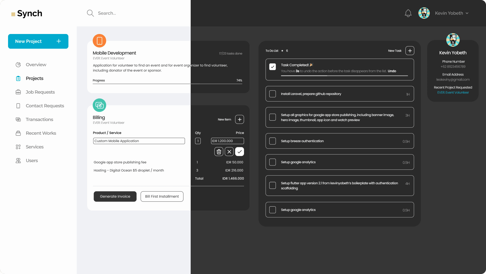 SYNCH desktop on project page